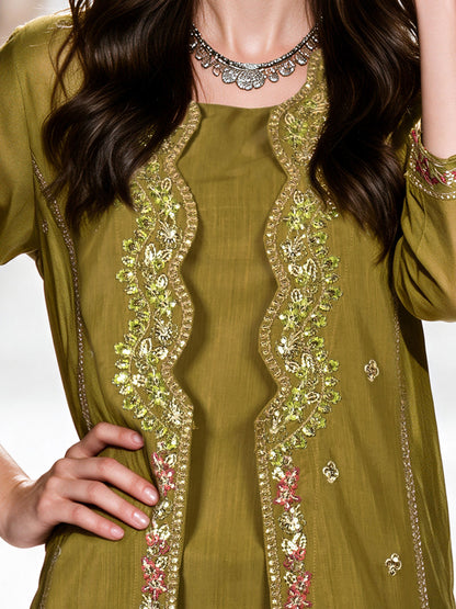 2 Piece Raw Silk Suit- Embroidered (Pret)