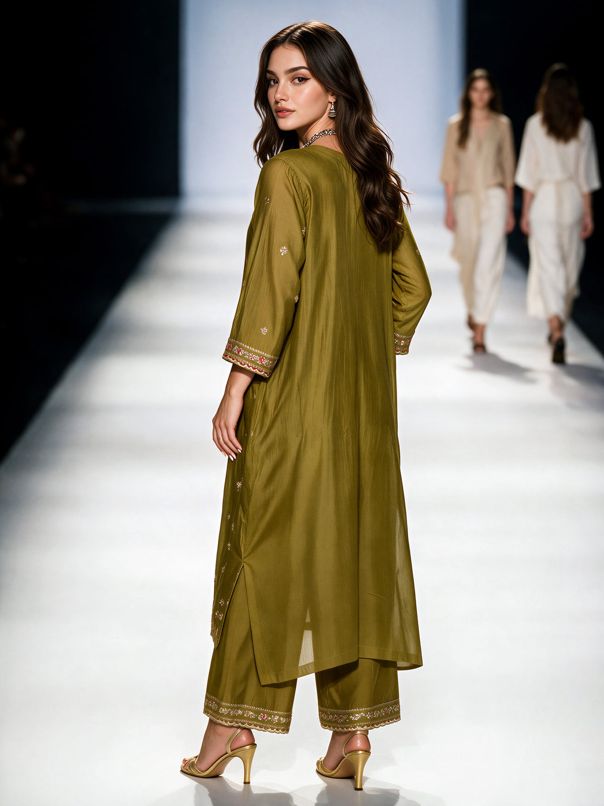 2 Piece Raw Silk Suit- Embroidered (Pret)