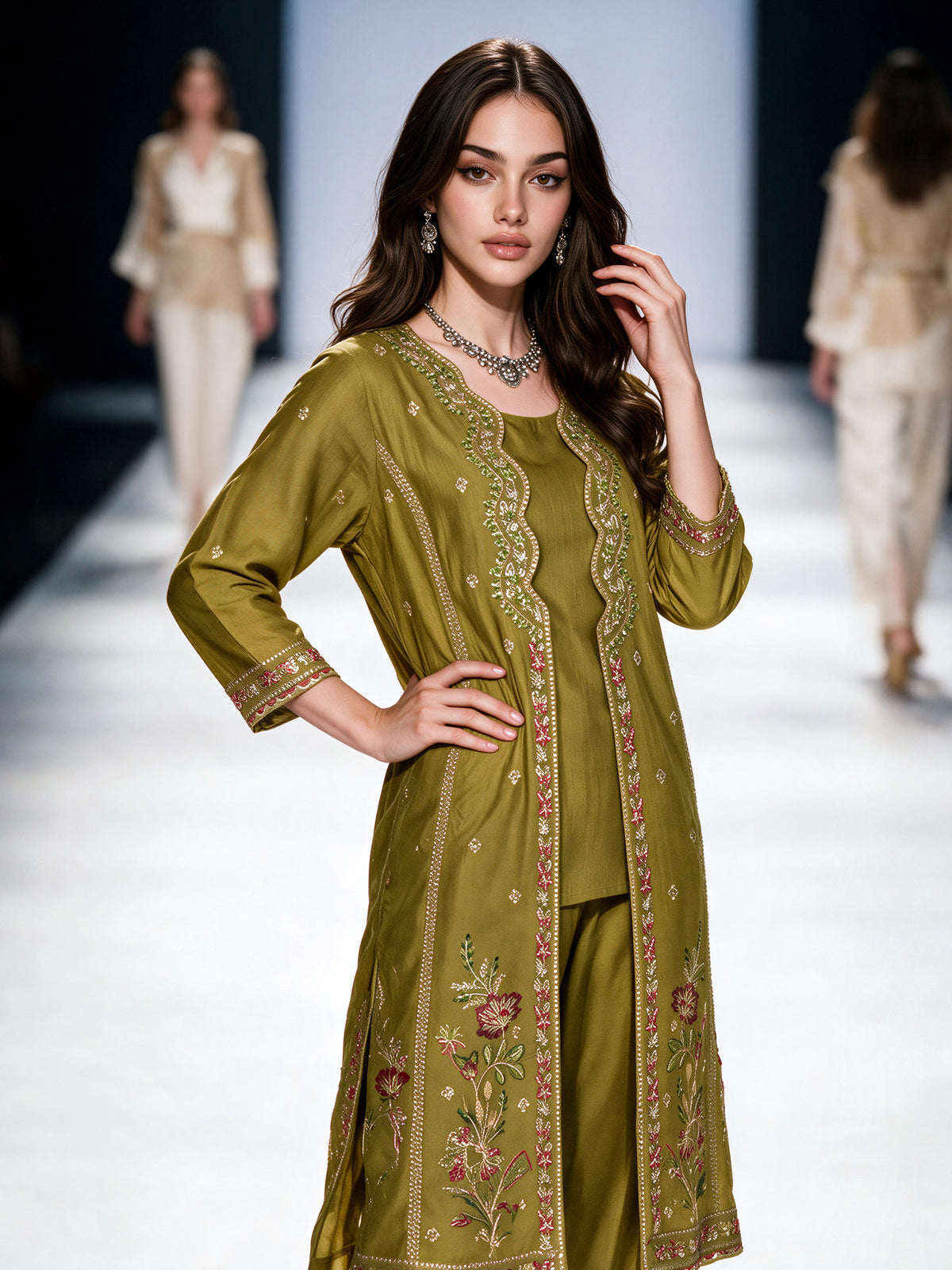 2 Piece Raw Silk Suit- Embroidered (Pret)