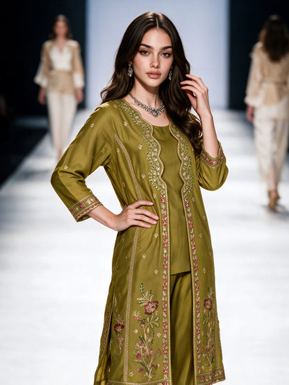2 Piece Raw Silk Suit- Embroidered (Pret)