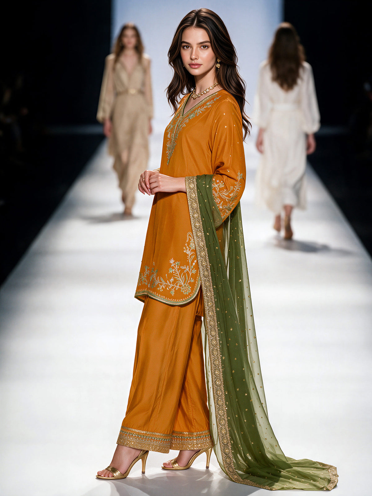 3 Piece Raw Silk Suit- Embroidered (Pret)