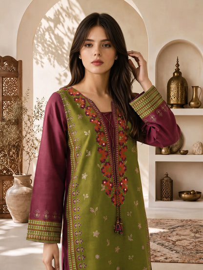 2 Piece Slub Khaddar Suit- Embroidered (Pret)