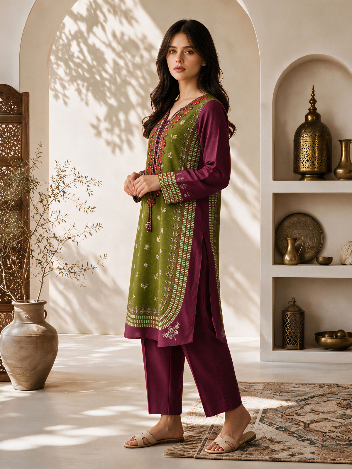 2 Piece Slub Khaddar Suit- Embroidered (Pret)