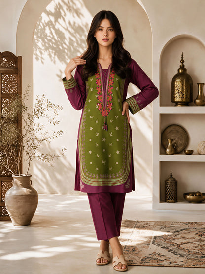 2 Piece Slub Khaddar Suit- Embroidered (Pret)