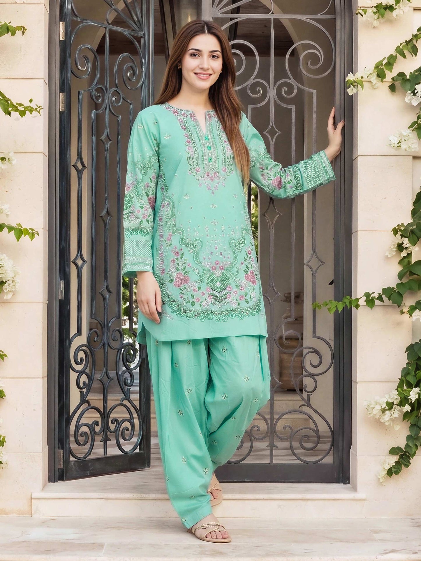 2 Piece Lawn Slub Suit (Pret)