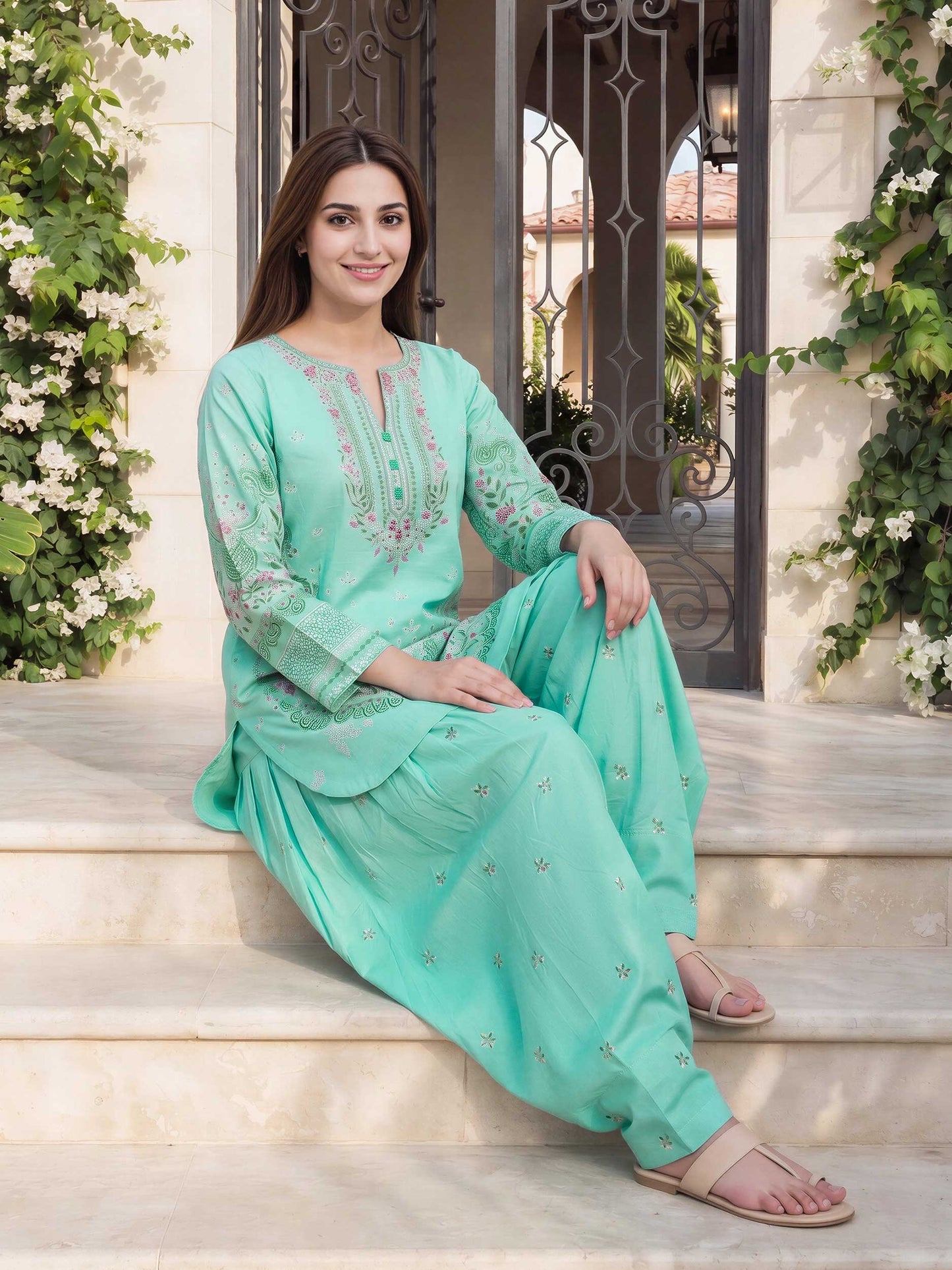 2 Piece Lawn Slub Suit (Pret)