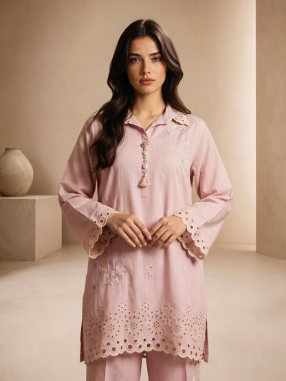 Slub Khaddar Co-ord Set- Embroidered