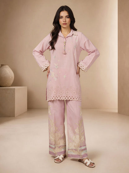 Slub Khaddar Co-ord Set- Embroidered