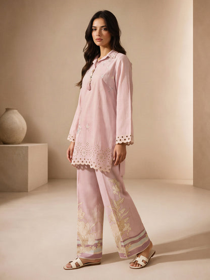 Slub Khaddar Co-ord Set- Embroidered
