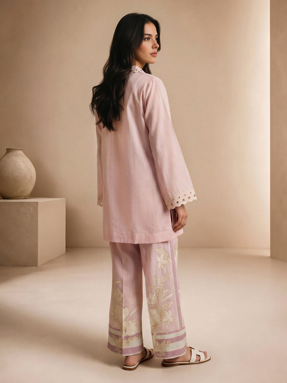 Slub Khaddar Co-ord Set- Embroidered