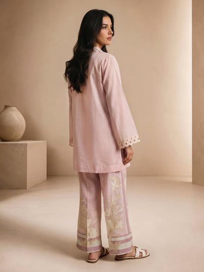Slub Khaddar Co-ord Set- Embroidered