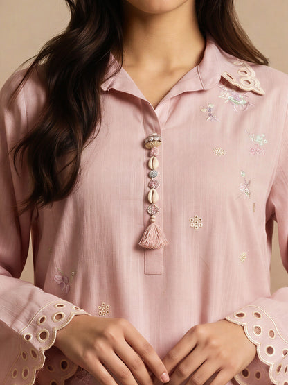 Slub Khaddar Co-ord Set- Embroidered