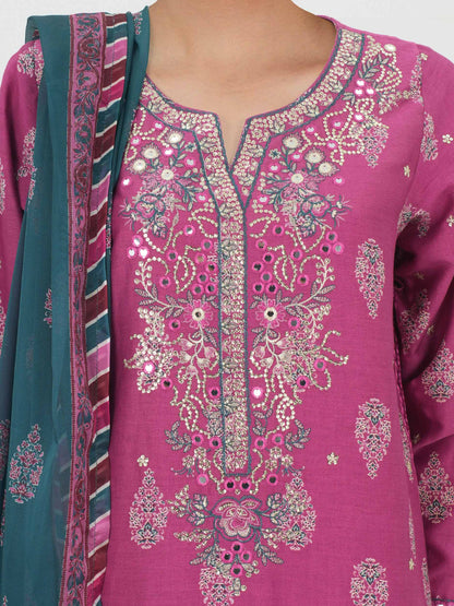 3 Piece Satin Suit- Embroidered (Pret)