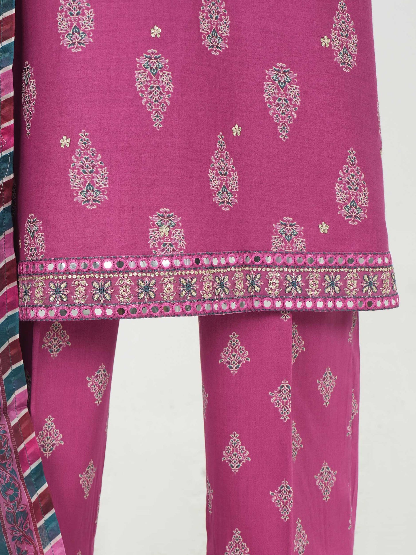 3 Piece Satin Suit- Embroidered (Pret)