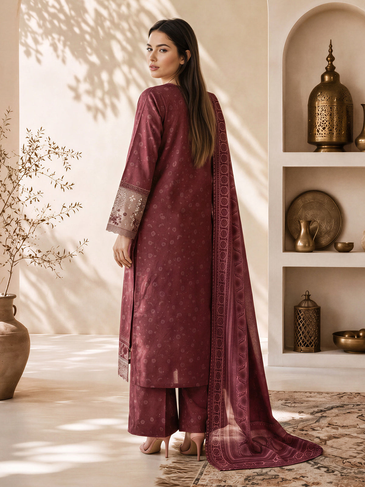 3 Piece Slub Khaddar Suit- Embroidered (Pret)