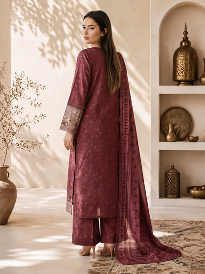 3 Piece Slub Khaddar Suit- Embroidered (Pret)