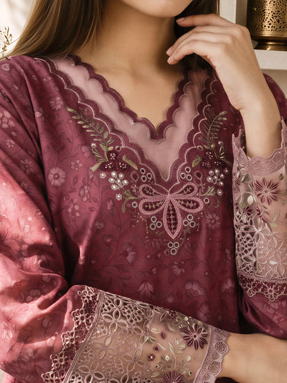 3 Piece Slub Khaddar Suit- Embroidered (Pret)