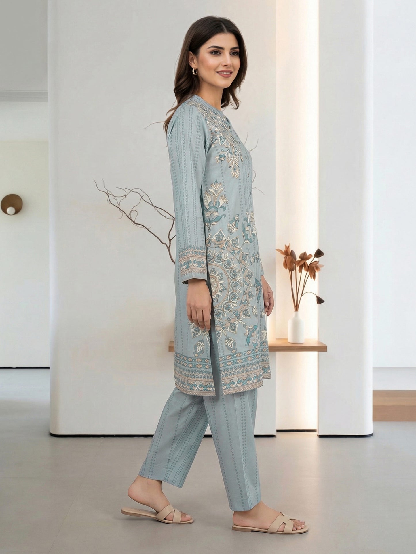 2 Piece Cambric Suit- Embroidered (Pret)