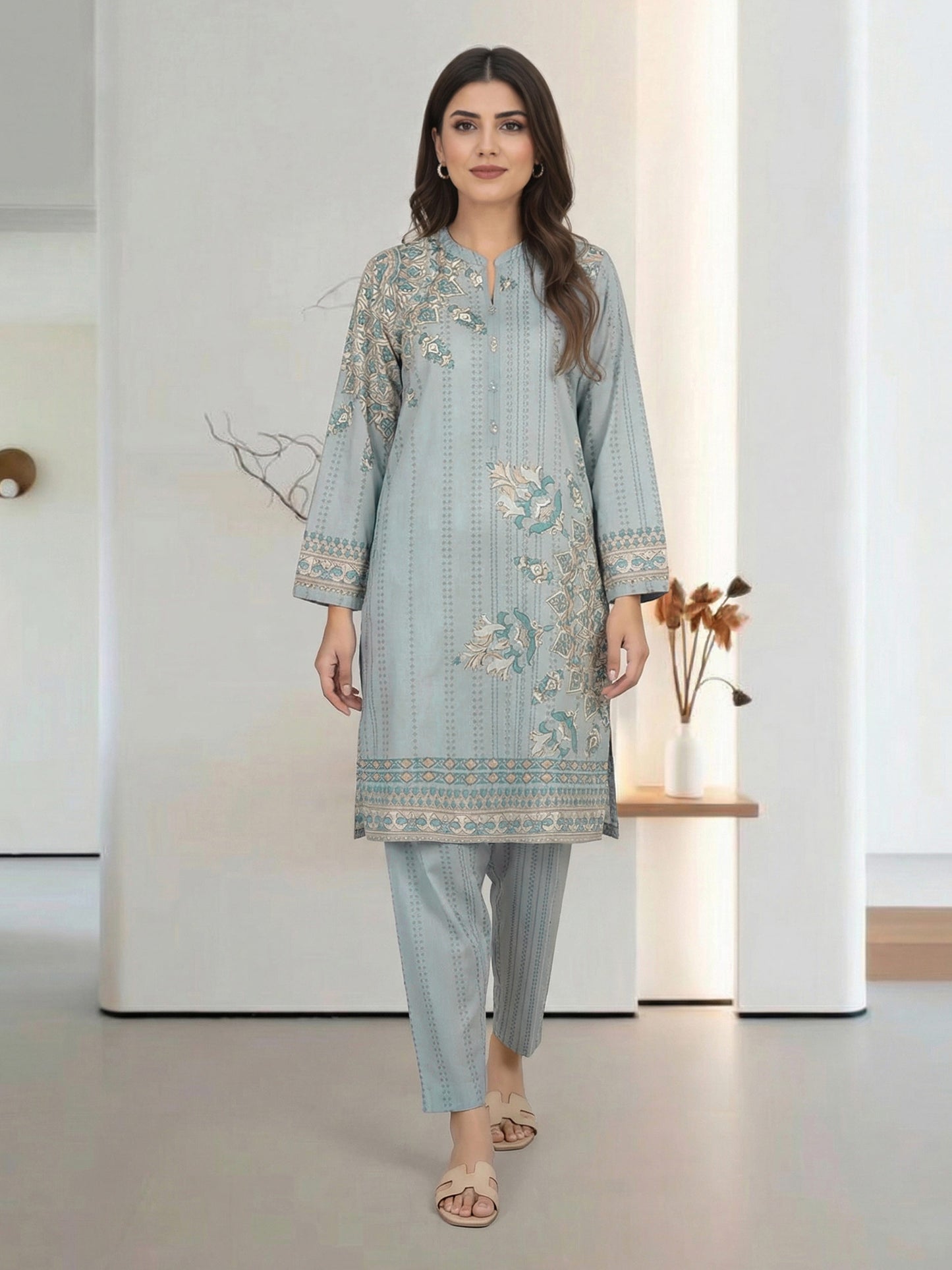 2 Piece Cambric Suit- Embroidered (Pret)