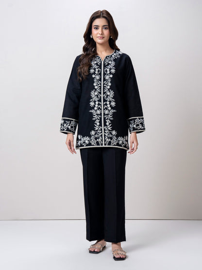 Slub Khaddar Co-ord- Embroidered