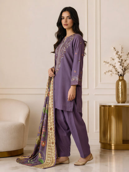 3 Piece Slub Khaddar Suit- Embroidered (Pret)