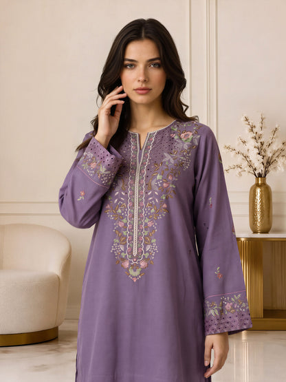 3 Piece Slub Khaddar Suit- Embroidered (Pret)