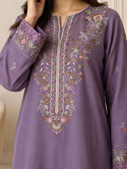 3 Piece Slub Khaddar Suit- Embroidered (Pret)