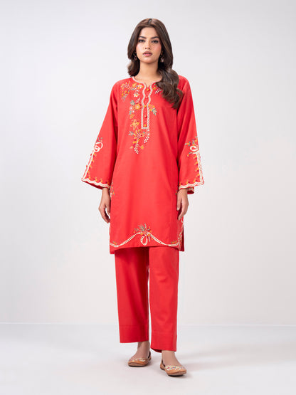 2 Piece Slub Khaddar Suit- Embroidered (Pret)