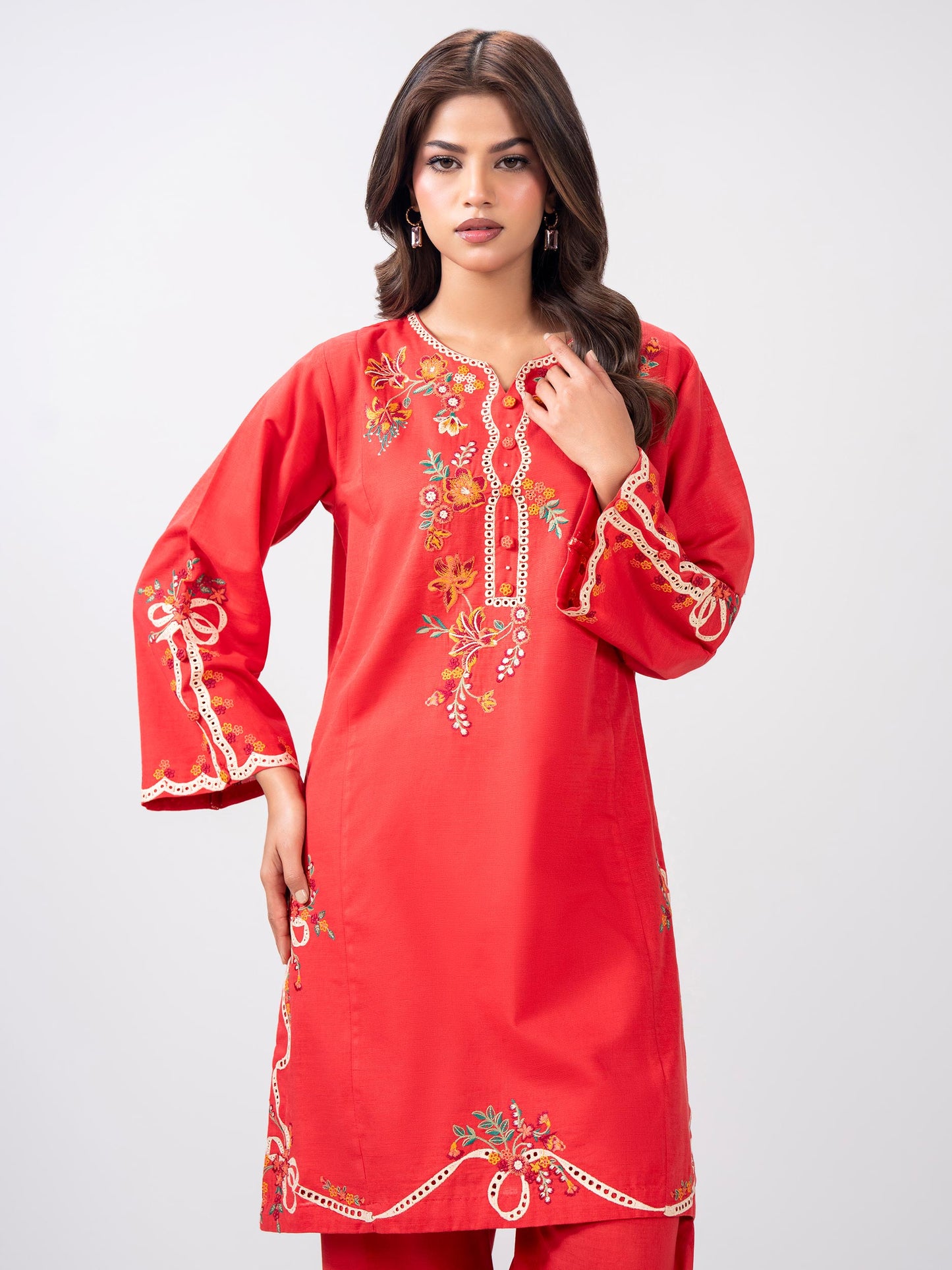 2 Piece Slub Khaddar Suit- Embroidered (Pret)