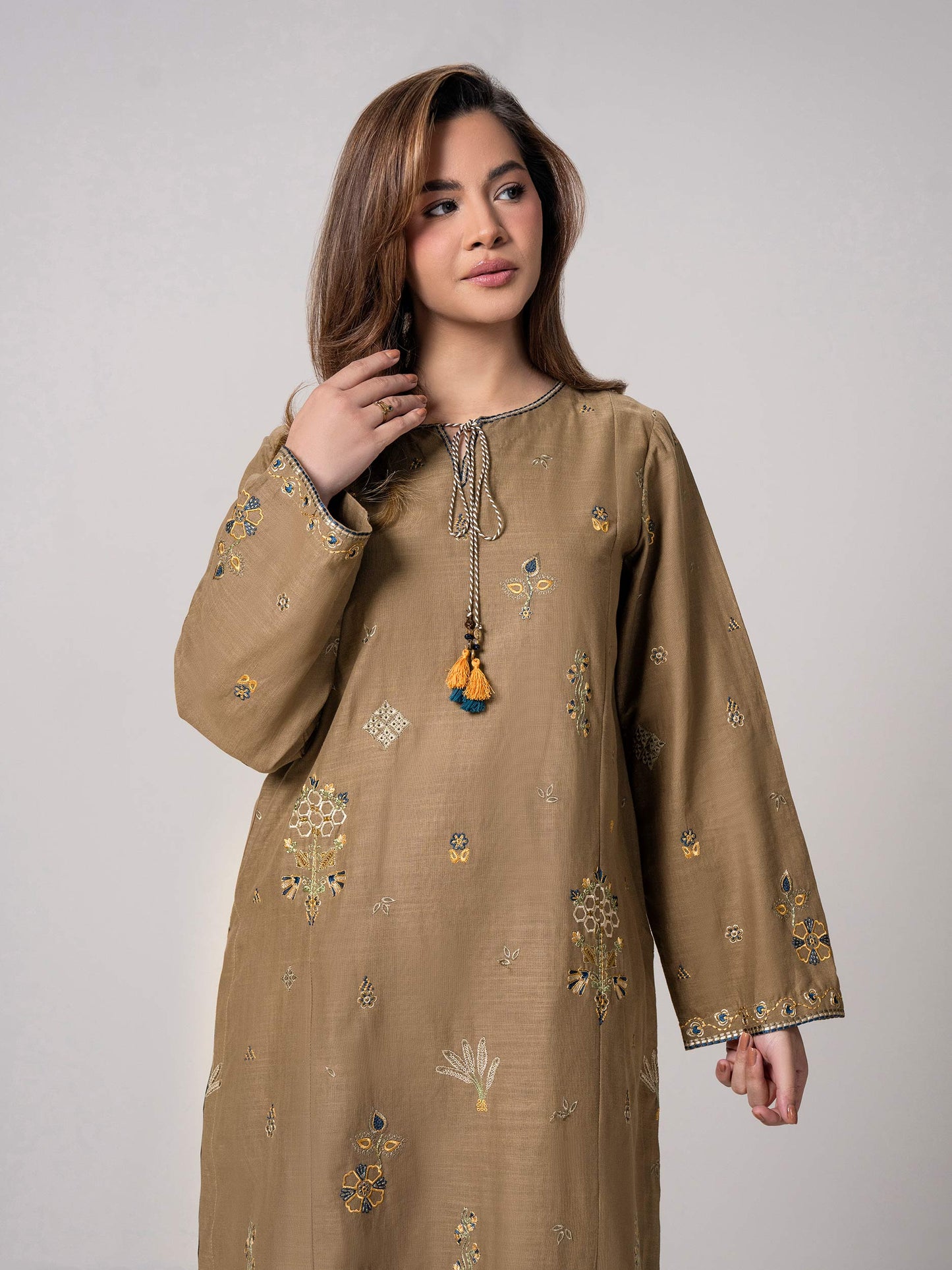 2 Piece Slub Khaddar Suit- Embroidered (Pret)