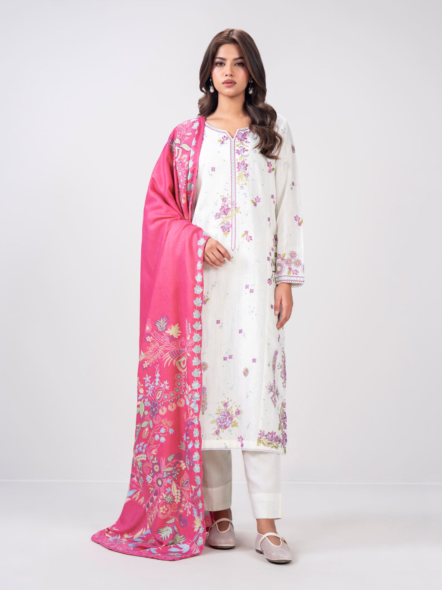 2 Piece Slub Khaddar Suit- Embroidered (Pret)
