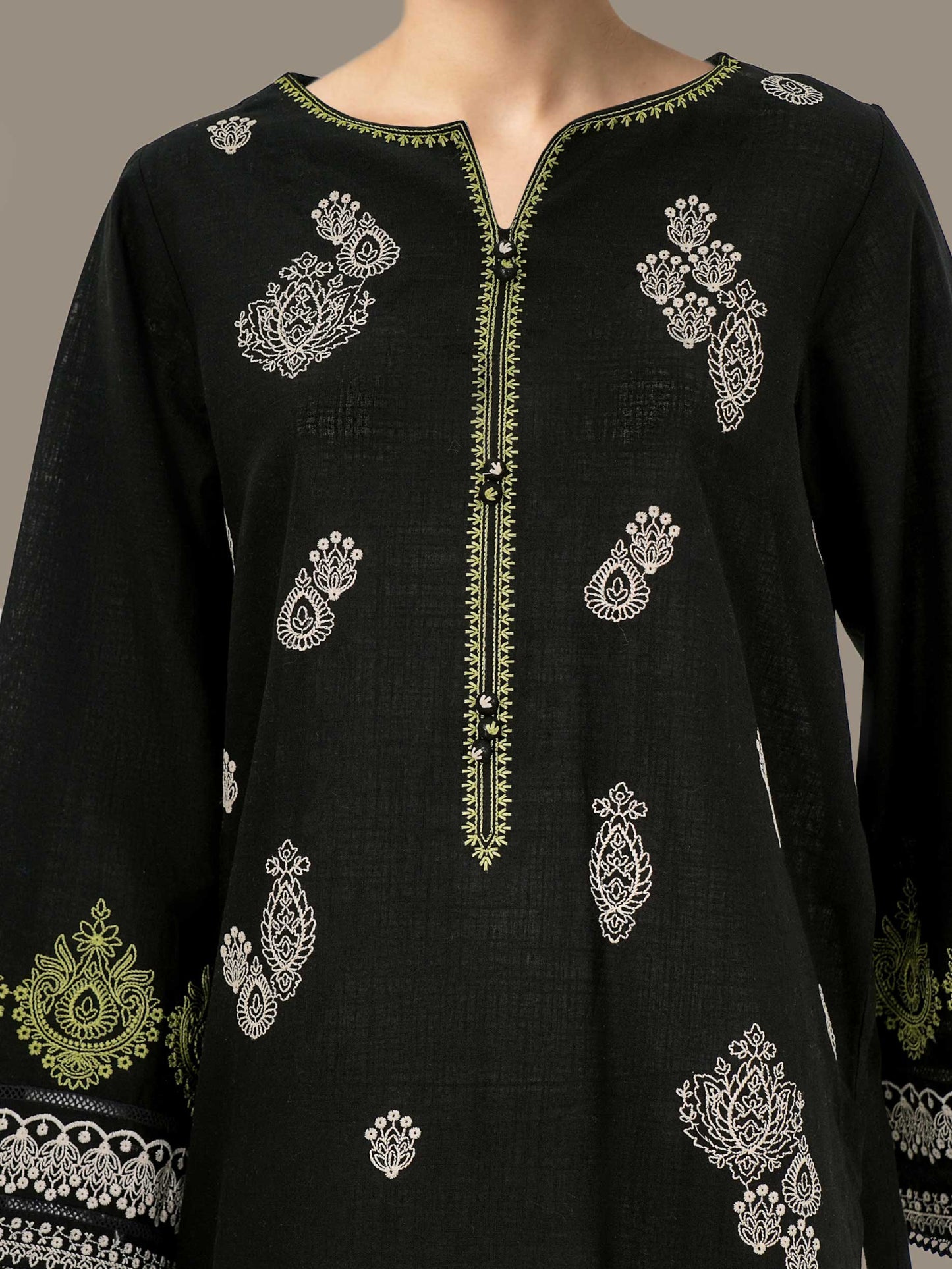 3 Piece Slub Khaddar- Embroidered (Pret)