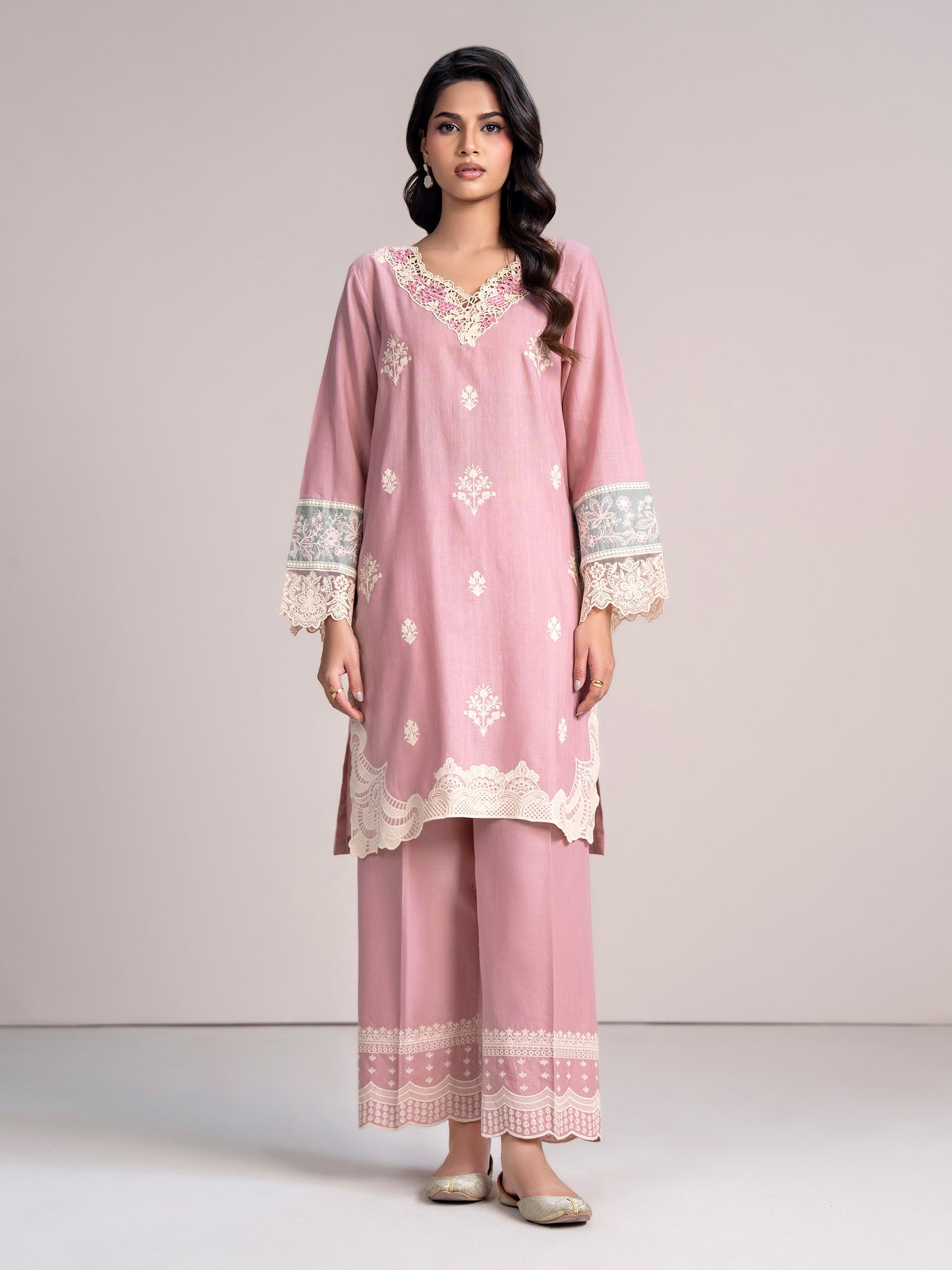 2 Piece Slub Khaddar Suit- Embroidered (Pret)