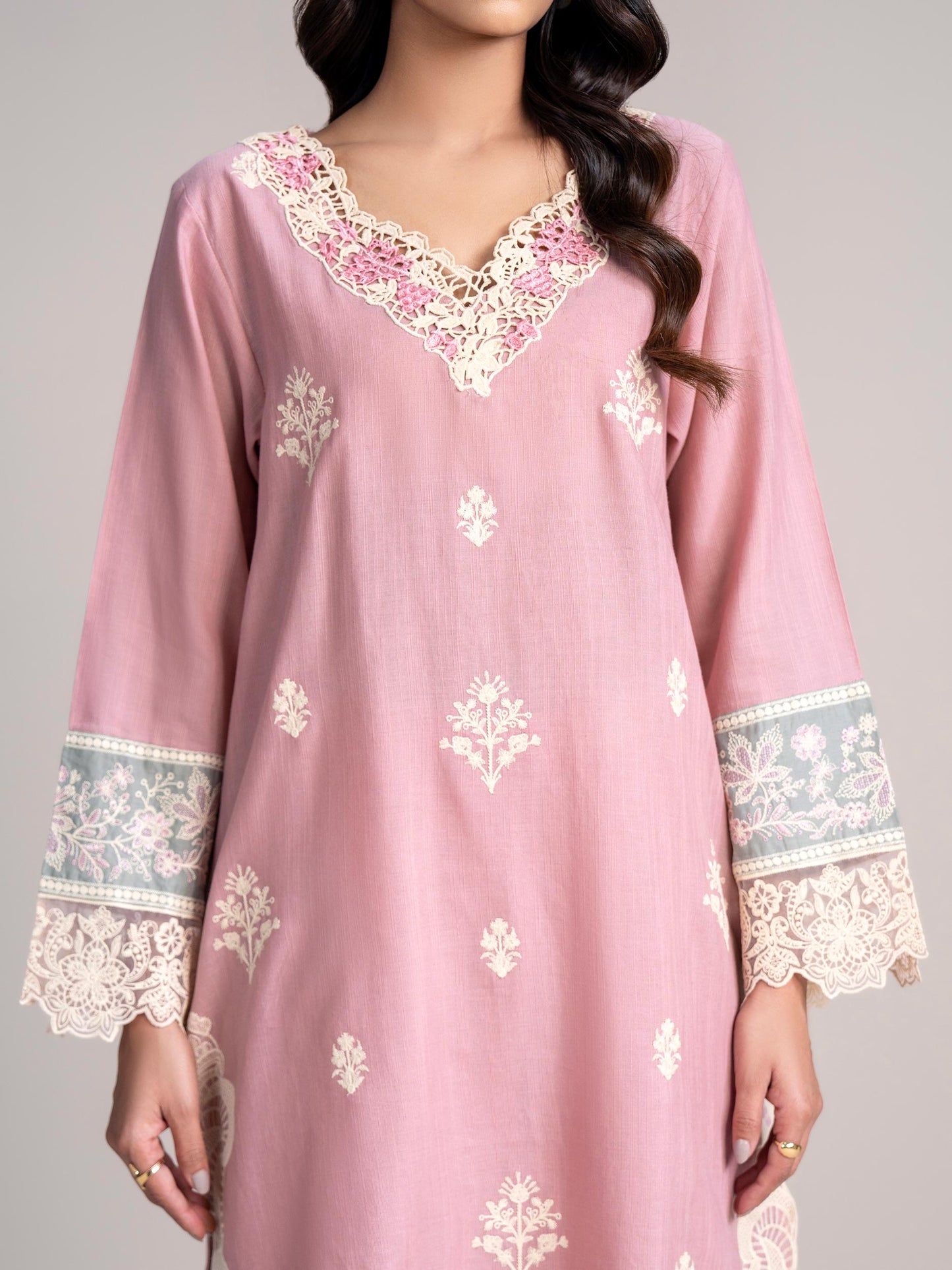 2 Piece Slub Khaddar Suit- Embroidered (Pret)