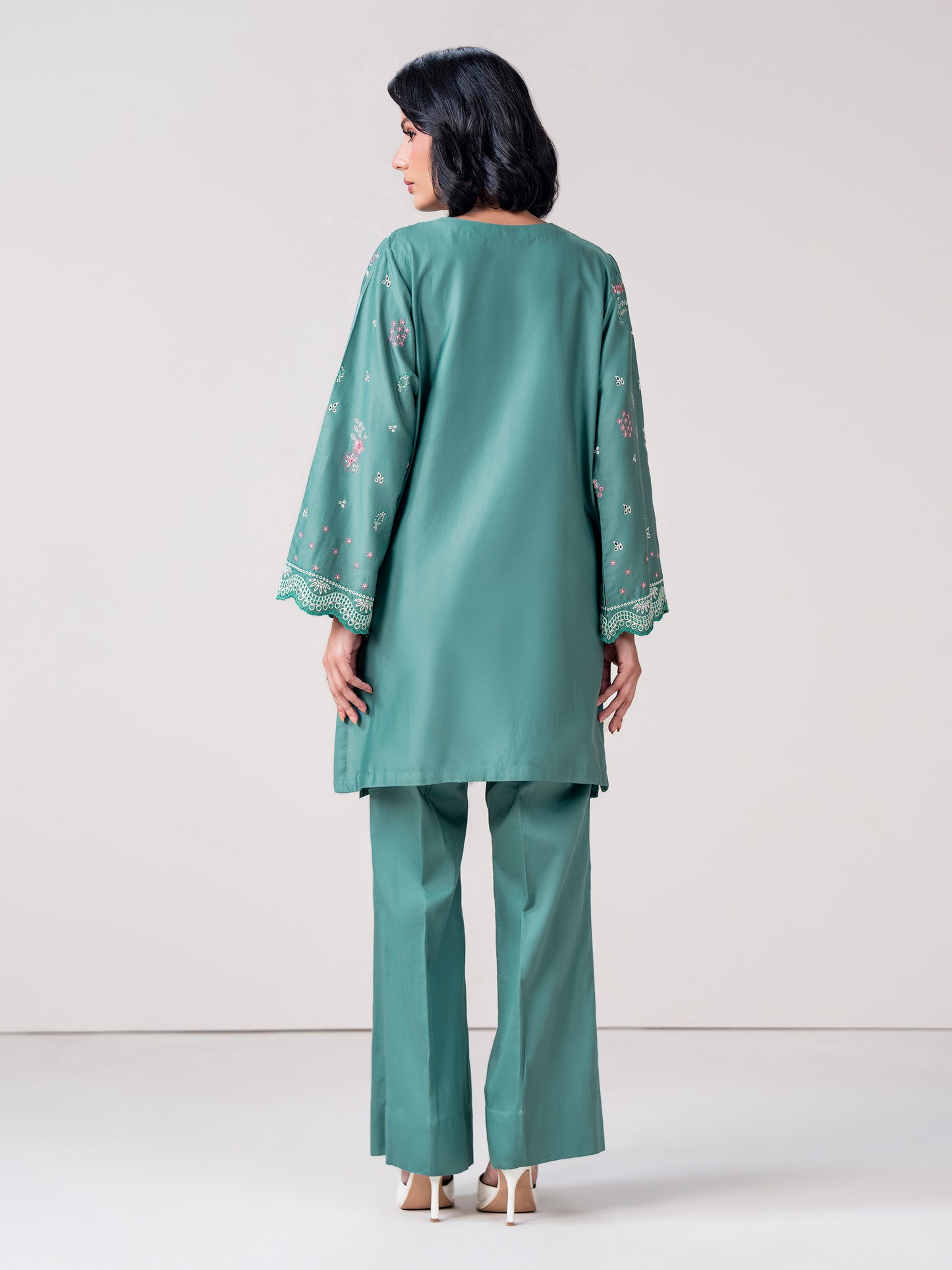 2 Piece Satin Suit- Embroidered (Pret)