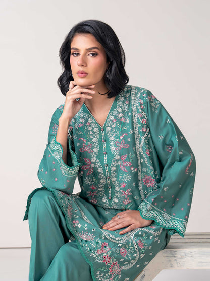 2 Piece Satin Suit- Embroidered (Pret)