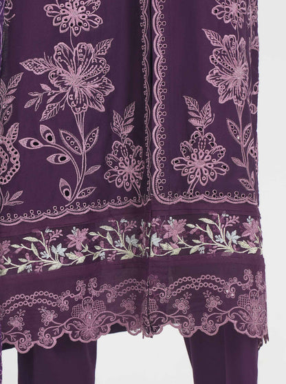 3 Piece Satin Suit- Embroidered (Pret)