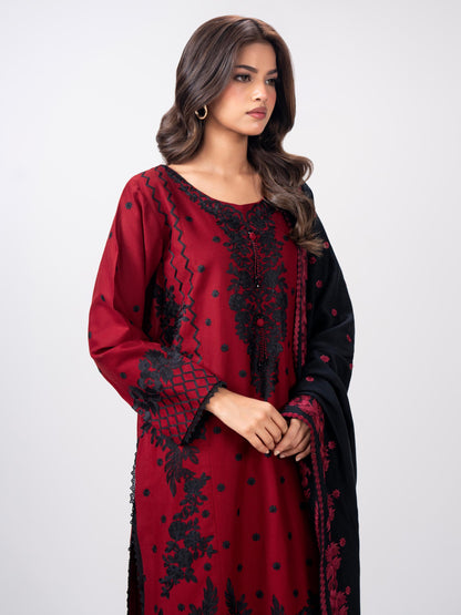 3 Piece Khaddar Suit- Embroidered (Pret)