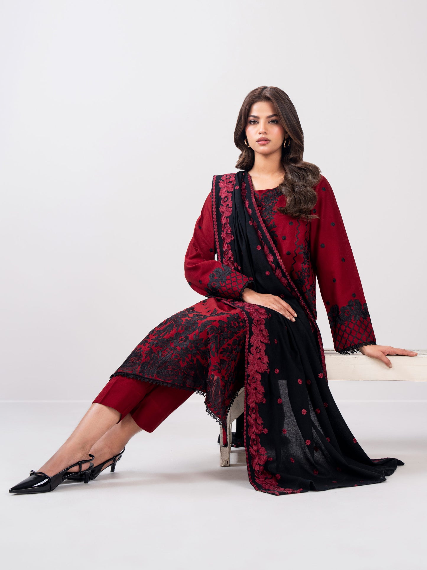 3 Piece Khaddar Suit- Embroidered (Pret)