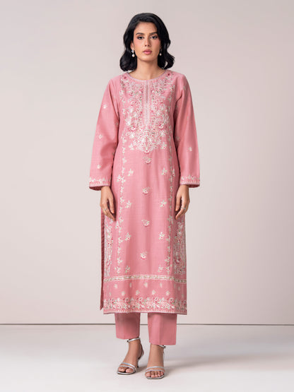 2 Piece Slub Khaddar Suit- Embroidered (Pret)