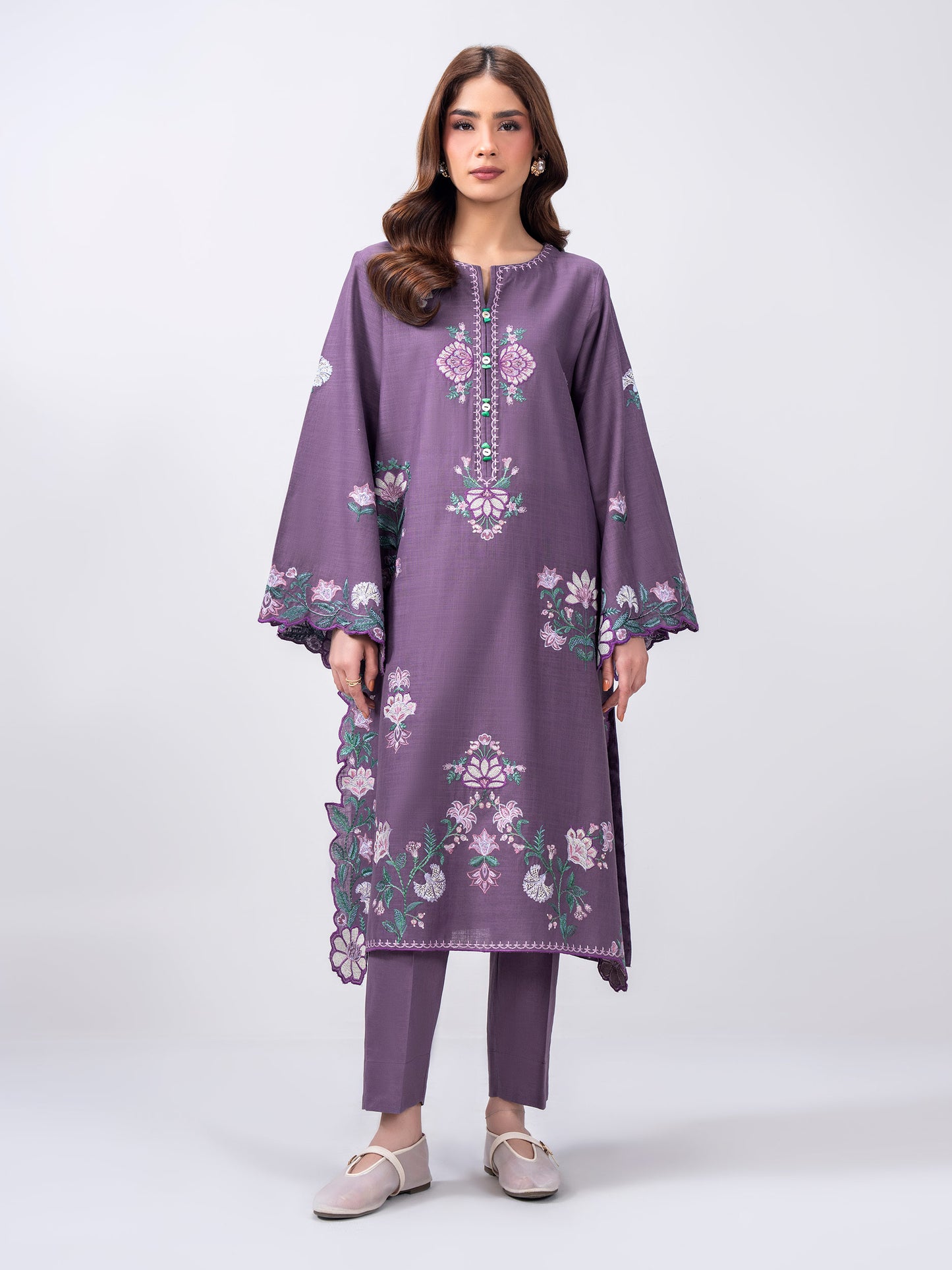 2 Piece Slub Khaddar Suit- Embroidered (Pret)