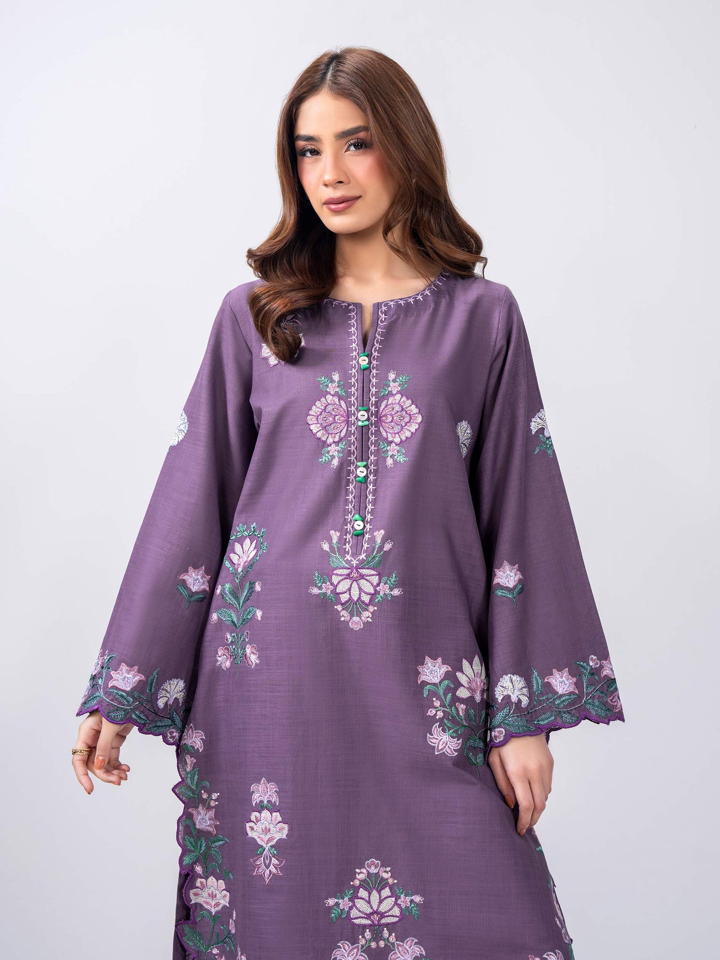 2 Piece Slub Khaddar Suit- Embroidered (Pret)