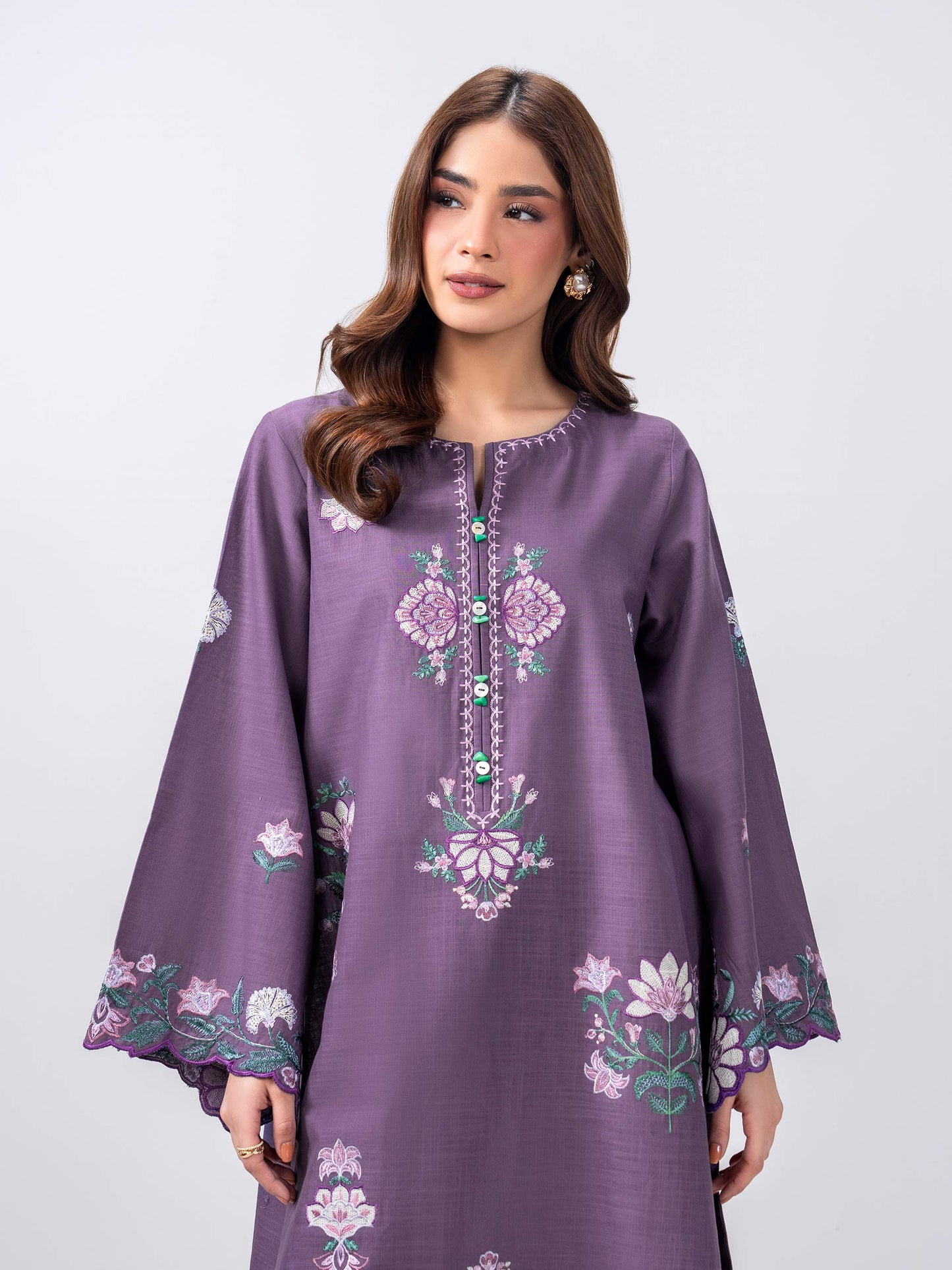 2 Piece Slub Khaddar Suit- Embroidered (Pret)