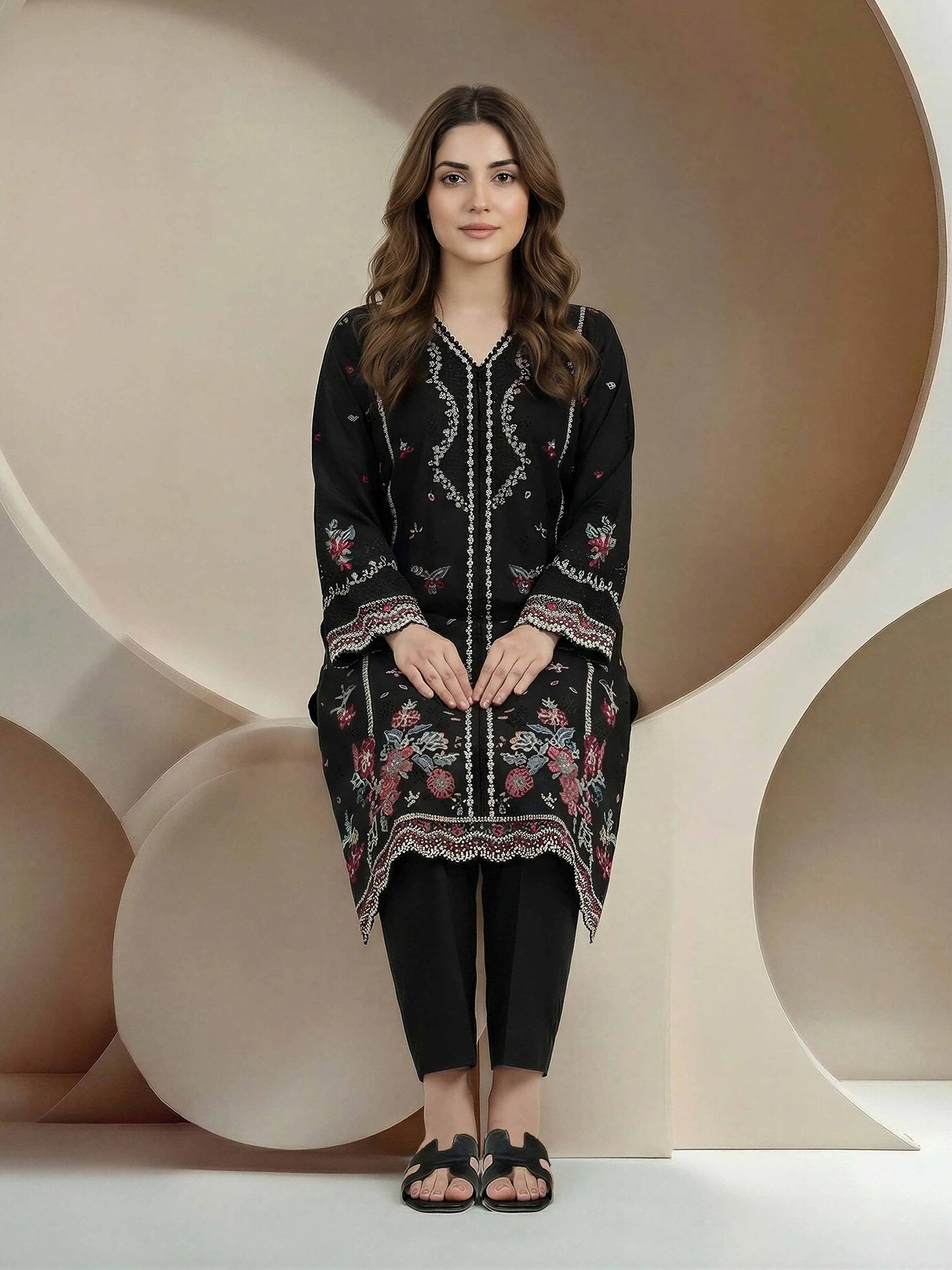 2 Piece Crepe Suit- Embroidered (Pret)