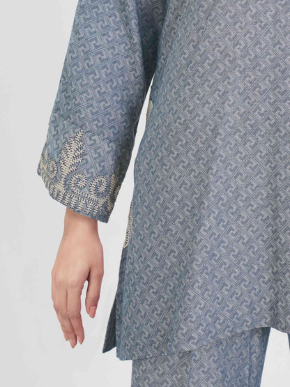 Self Jacquard Co-ord Set- Embroidered