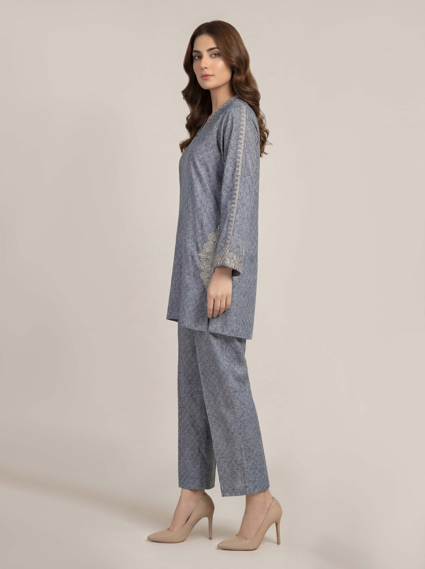 Self Jacquard Co-ord Set- Embroidered