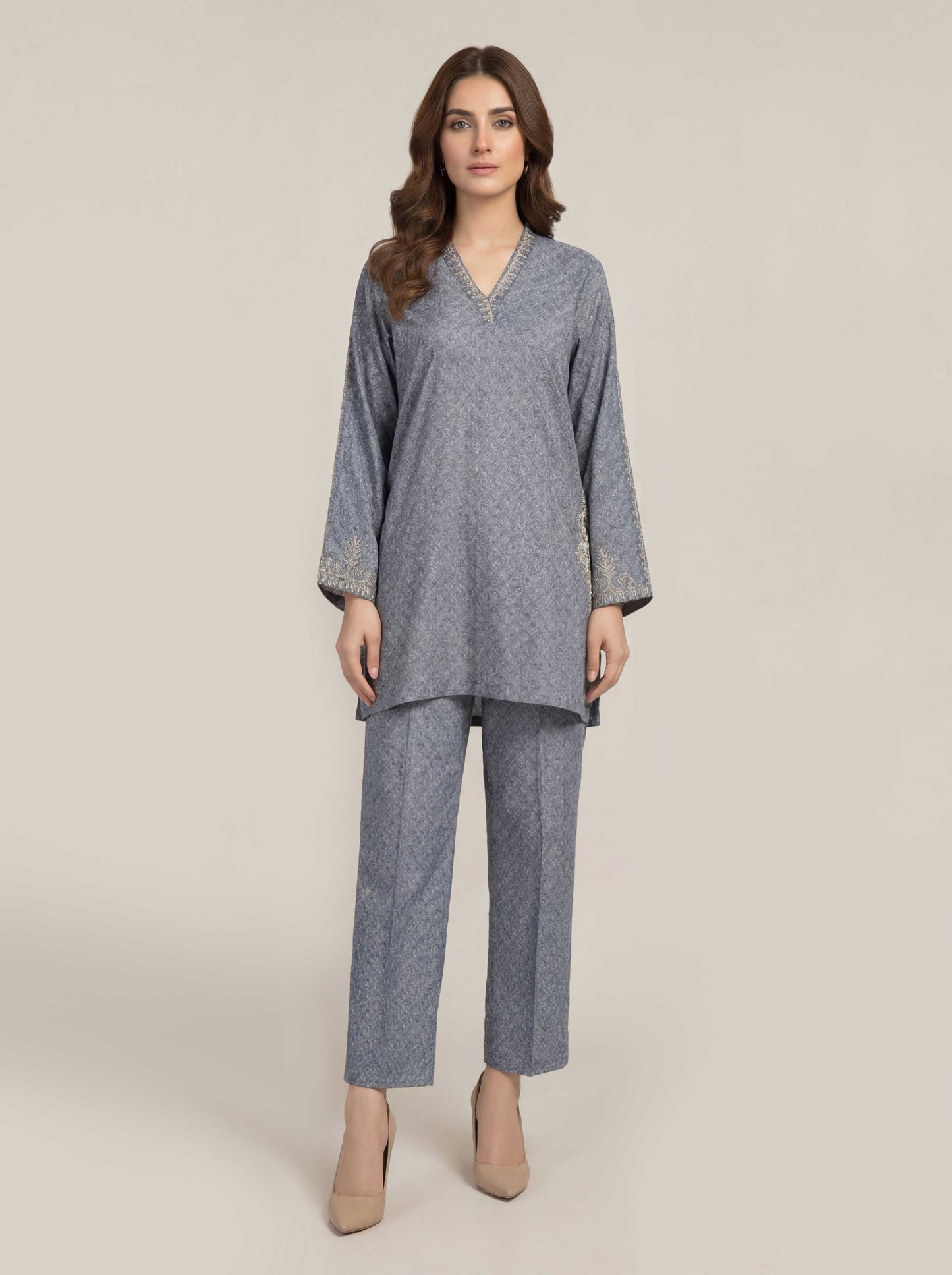 Self Jacquard Co-ord Set- Embroidered