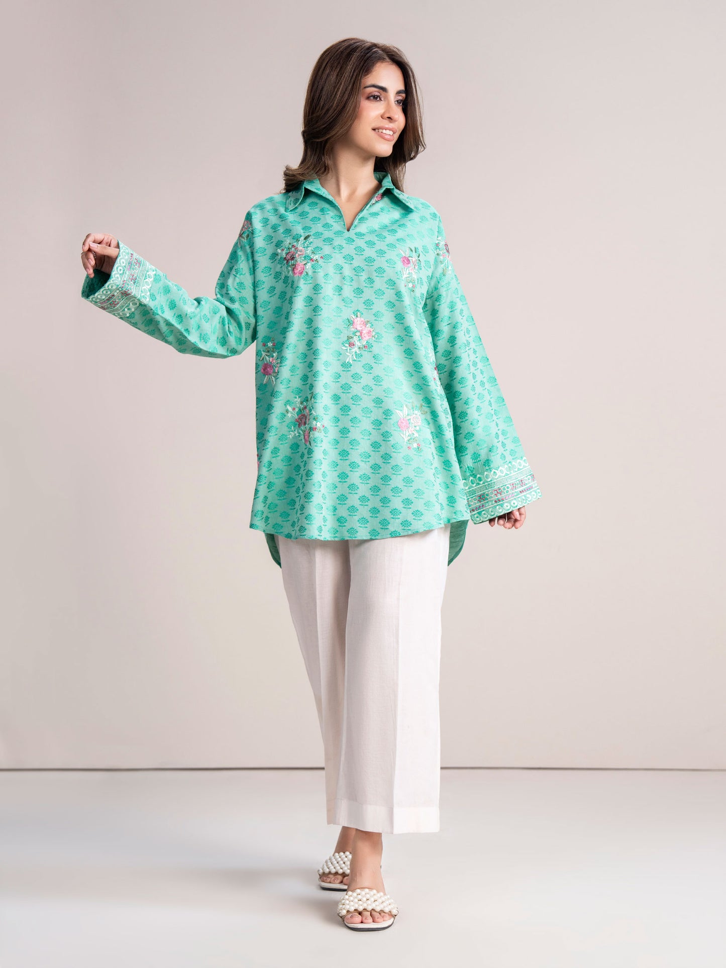 Self Jacquard Kurti-Embroidered (Pret)