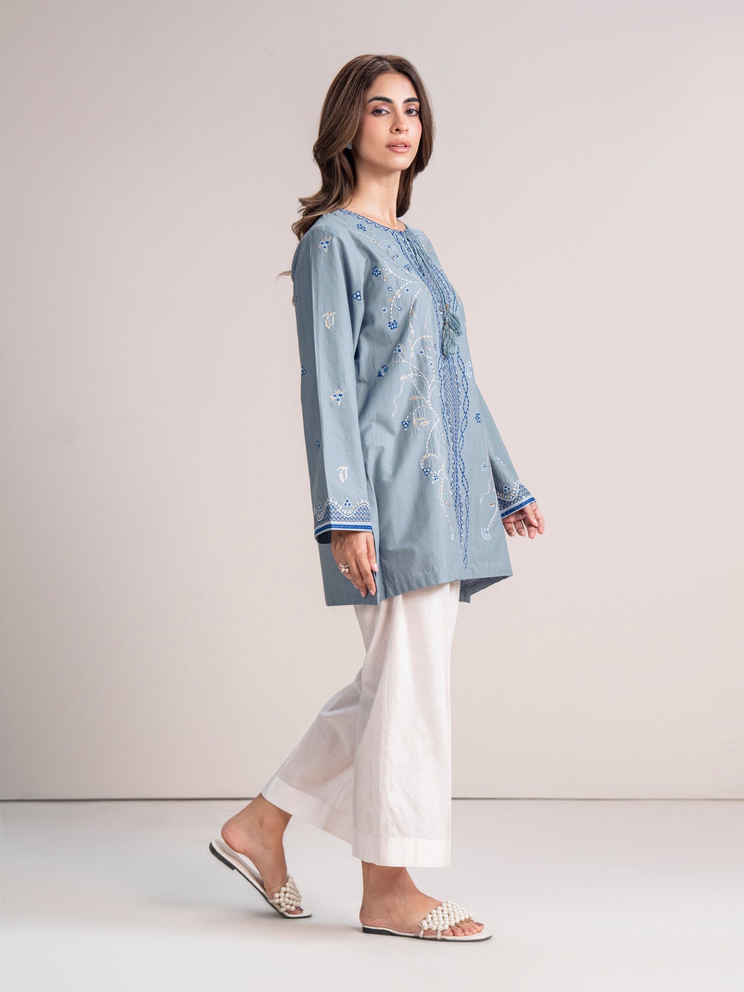 Dobby Jacquard Kurti- Embroidered (Pret)