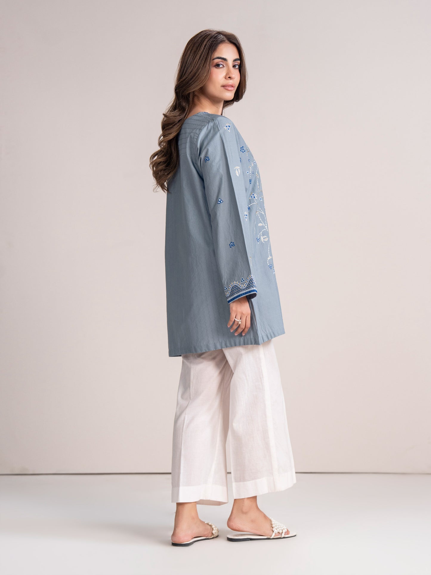Dobby Jacquard Kurti- Embroidered (Pret)
